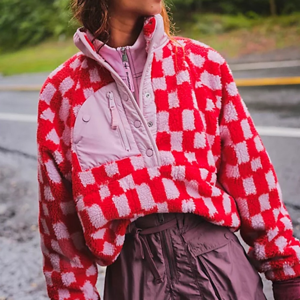 Free People Hit the Slopes Fleece Pullover Maraschino Combo